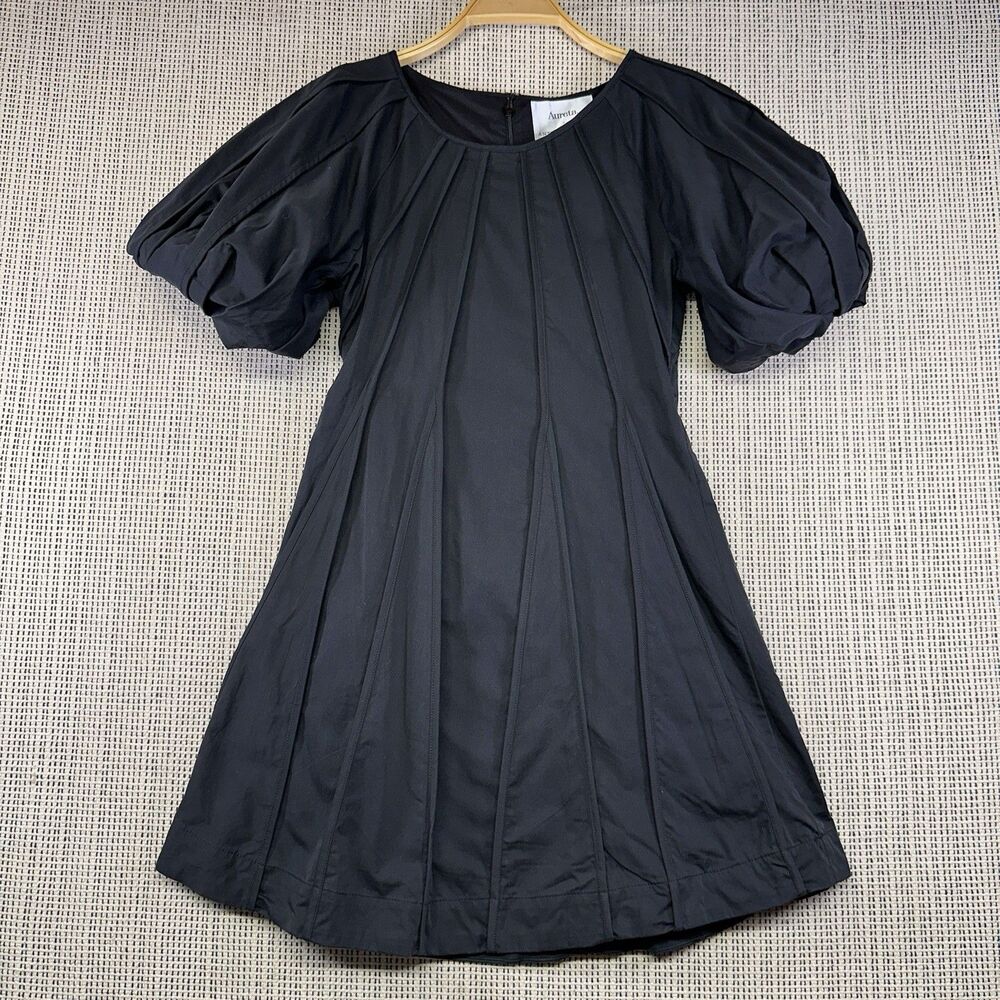 Aureta Puff Sleeve Mini Dress Black Cotton Cottagecore Balloon Sleeve Sz XS